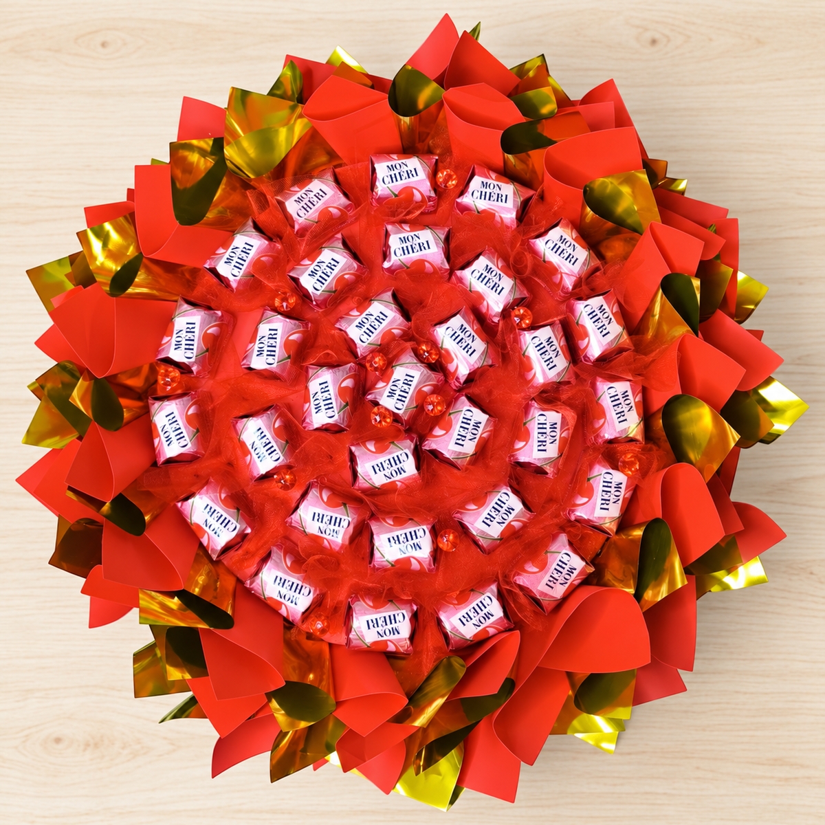 Mon Chéri Mini Strauß – Rot-Gold