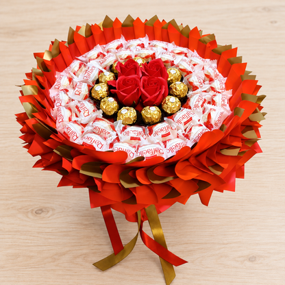 Raffaello Strauß mit Ferrero Rocher und roten Seifenrosen – besondere Geschenkidee