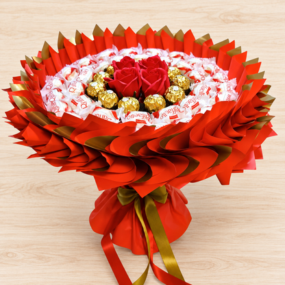 Raffaello Strauß mit Ferrero Rocher und roten Seifenrosen – besondere Geschenkidee