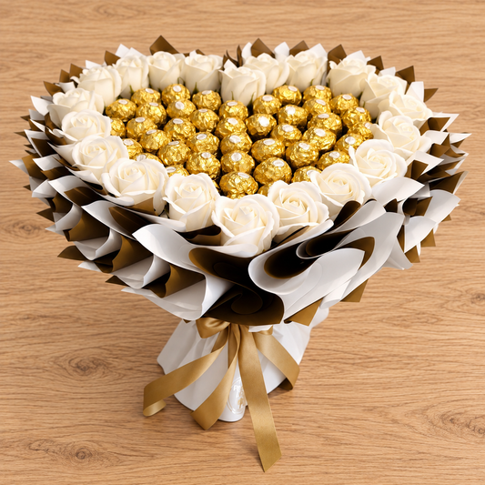 "Gold Love" bouquet - handmade gift with chocolates and soap roses 