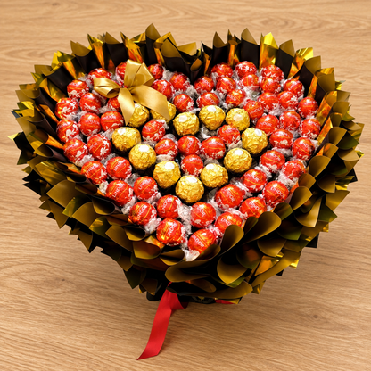 Edible bouquet "Lindor Red" - Majestic heart bouquet with Lindt Lindor &amp; Ferrero Rocher pralines