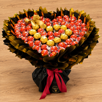 Edible bouquet "Lindor Red" - Majestic heart bouquet with Lindt Lindor &amp; Ferrero Rocher pralines