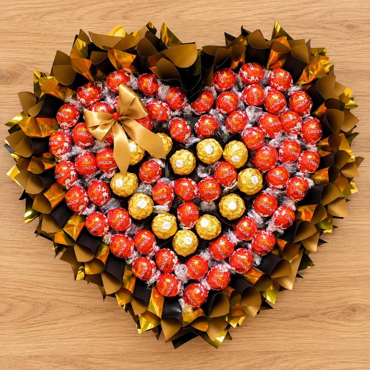 Edible bouquet "Lindor Red" - Majestic heart bouquet with Lindt Lindor &amp; Ferrero Rocher pralines