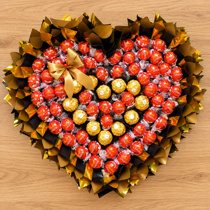 Edible bouquet "Lindor Red" - Majestic heart bouquet with Lindt Lindor &amp; Ferrero Rocher pralines