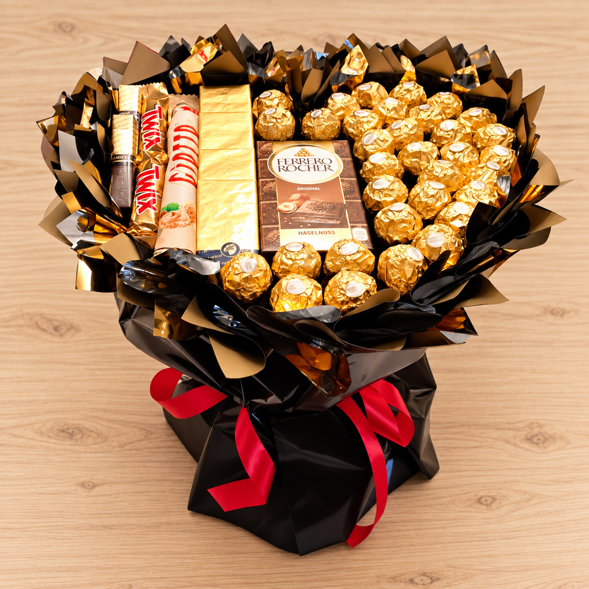 Bouquet "Gold &amp; Black" - Luxurious chocolate bouquet with Ferrero, Merci &amp; Giotto