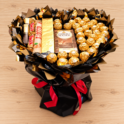 Bouquet "Gold &amp; Black" - Luxurious chocolate bouquet with Ferrero, Merci &amp; Giotto