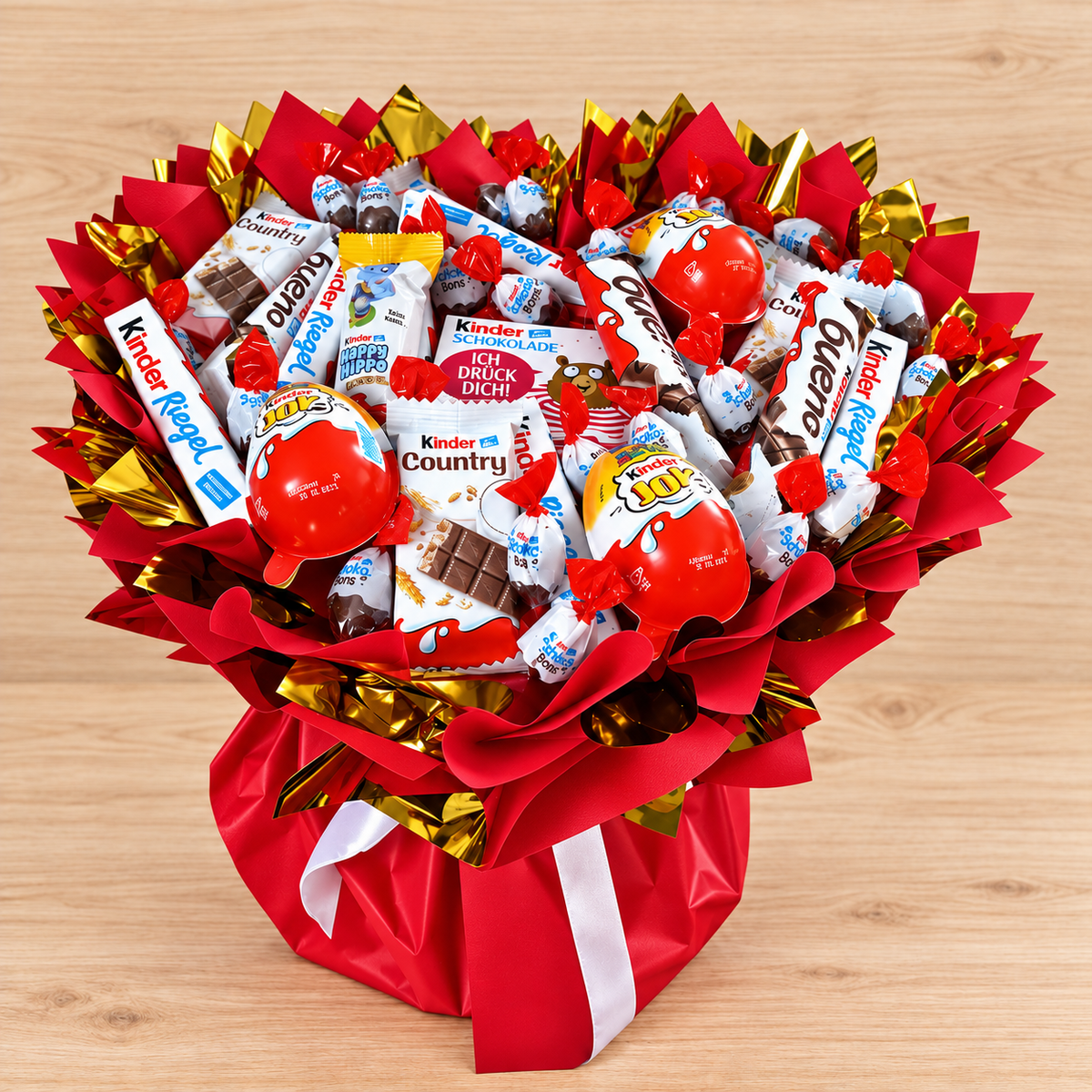 Kinder Schokolade Geschenkstrauß in Herzform