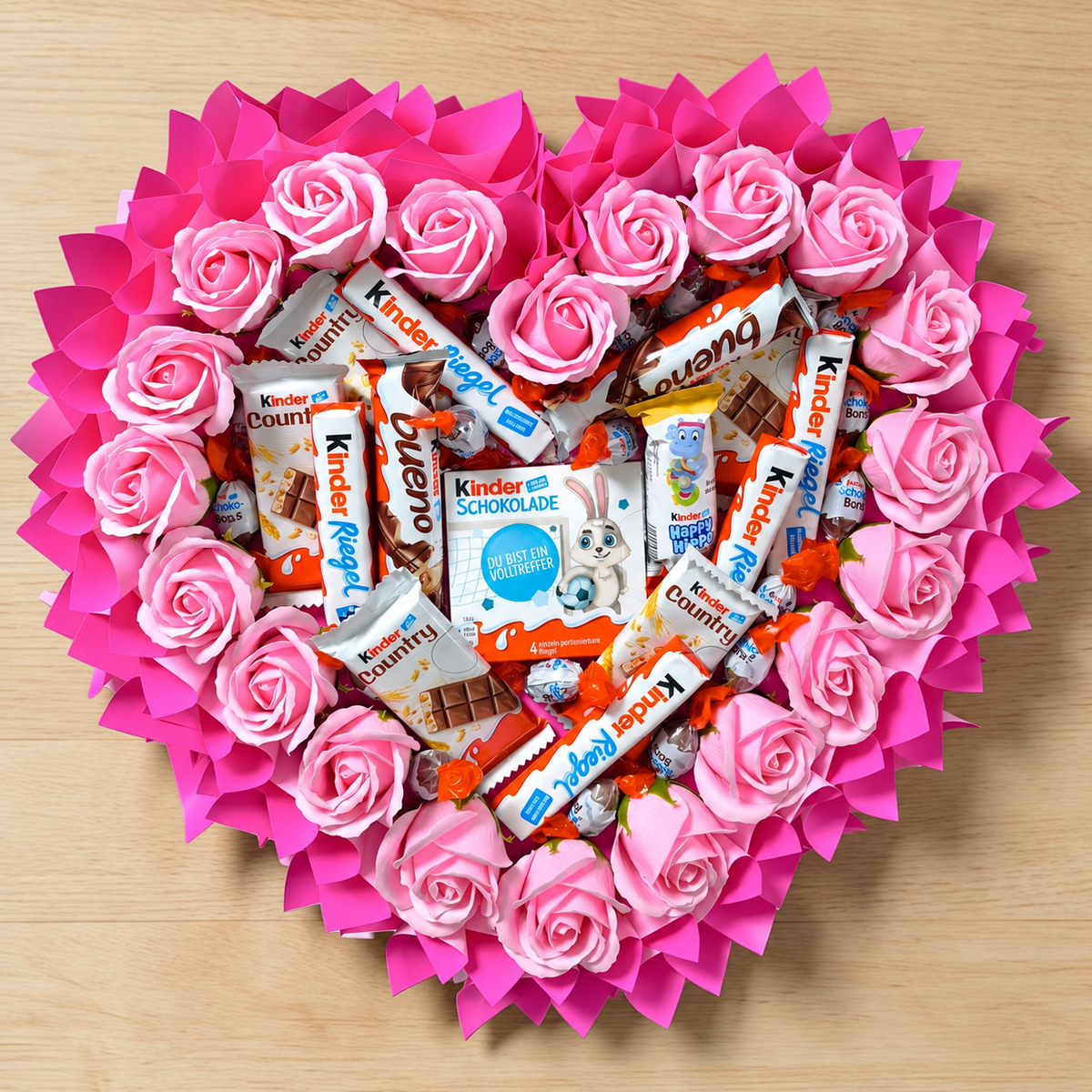 Kinder Herz aus Schokolade mit Seifenrosen – Geschenk zum Geburtstag, Valentinstag & Muttertag