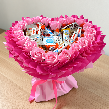 Kinder Herz aus Schokolade mit Seifenrosen – Geschenk zum Geburtstag, Valentinstag & Muttertag