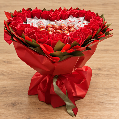 Raffaello Herz Geschenkstrauß mit Lindor Pralinen und Seifenrosen