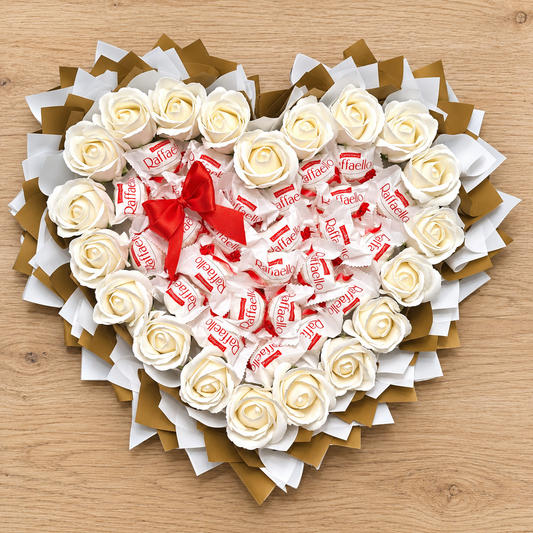 Raffaello Herz mit Seifenrosen – Süßes Geschenk für Frauen