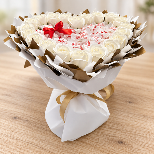 Raffaello Herz mit Seifenrosen – Süßes Geschenk für Frauen