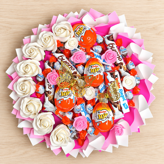 Kinder Schokolade Pralinenstrauß – Geschenkidee mit Ferrero Süßigkeiten & Kinder Joy Geschenkstrauß mit Kinder Bueno und Schoko-Bons