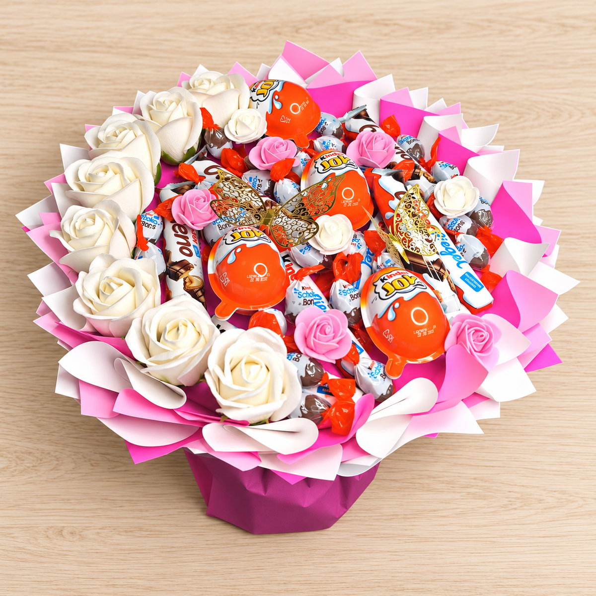 Kinder Schokolade Pralinenstrauß – Geschenkidee mit Ferrero Süßigkeiten & Kinder Joy Geschenkstrauß mit Kinder Bueno und Schoko-Bons