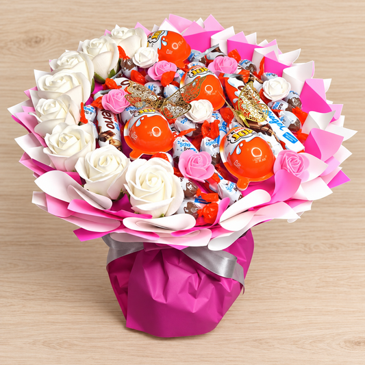 Kinder Schokolade Pralinenstrauß – Geschenkidee mit Ferrero Süßigkeiten & Kinder Joy Geschenkstrauß mit Kinder Bueno und Schoko-Bons