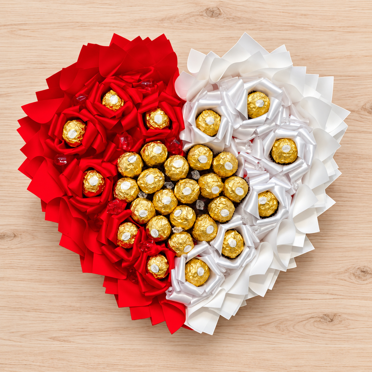 Exclusive Ferrero Rocher chocolate bouquet – noble gift with praline heart and satin ribbons for special occasions