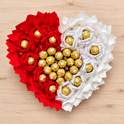 Exclusive Ferrero Rocher chocolate bouquet – noble gift with praline heart and satin ribbons for special occasions