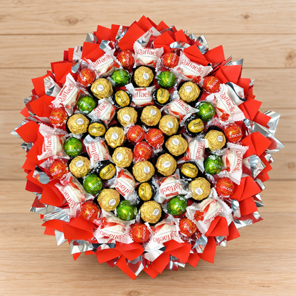 Genussvielfalt – Pralinenstrauss mit Lindor, Raffaello und Ferrero Rocher