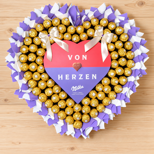 Von Herzen –XL Ferrero Rocher Herzstrauß mit Milka Pralinenherz