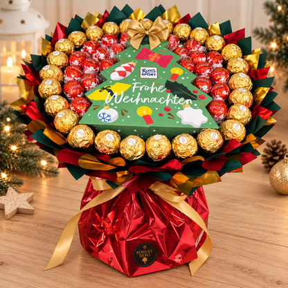 Weihnachtsgeschenk Schokoladenstrauß mit Ferrero Rocher, Lindt Lindor & Ritter Sport
