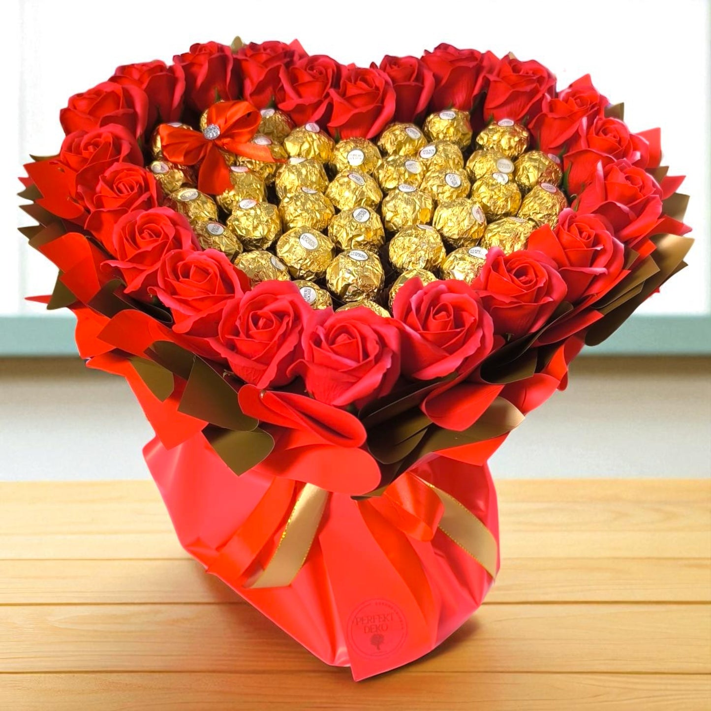 "Gold Love" bouquet - handmade gift with chocolates and soap roses 