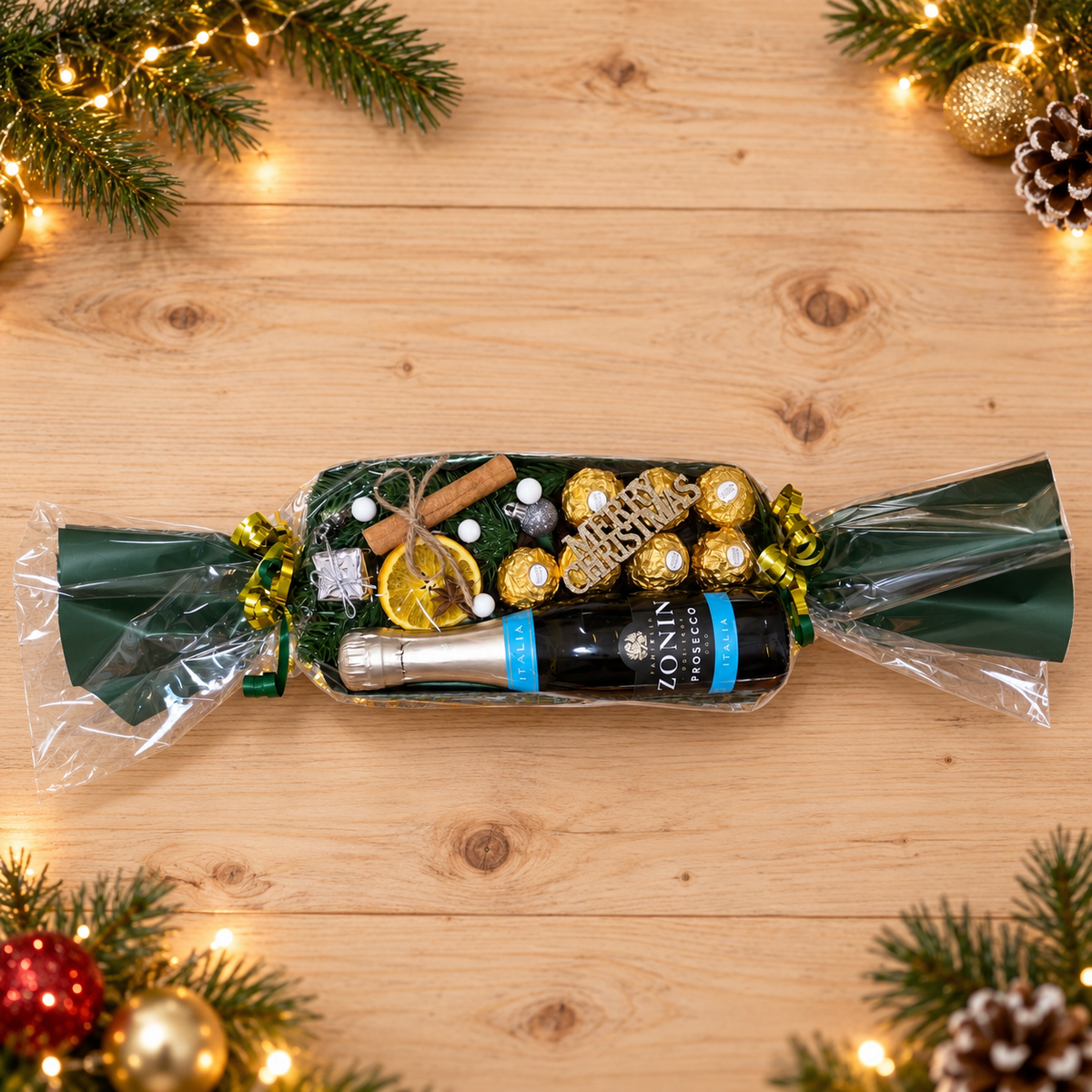 Weihnachtsbonbon mit Zonin Prosecco & Ferrero Rocher – Edles Süßigkeitengeschenk zu Weihnachten