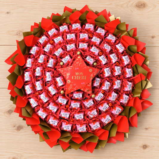 Weihnachtszauber mit Mon Chéri – festlicher Pralinenstrauß in Rot und Gold