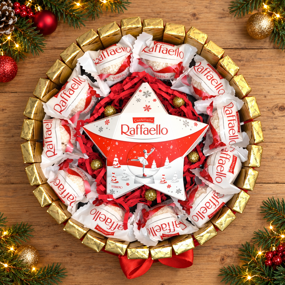 Weihnachtstorte mit Merci und Raffaello-Stern – süßes Geschenk zu Weihnachten