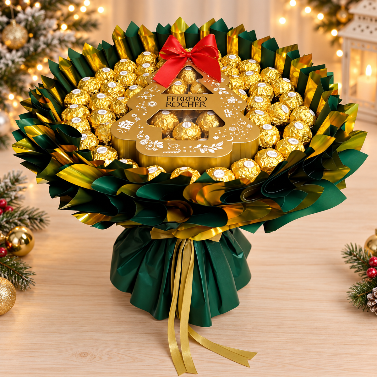 Deluxe Weihnachtsstrauß mit Ferrero Rocher und Pralinen-Weihnachtsbaum