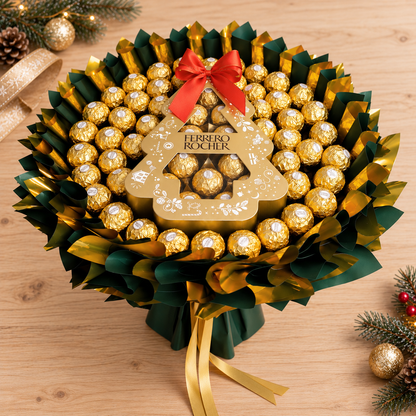 Deluxe Weihnachtsstrauß mit Ferrero Rocher und Pralinen-Weihnachtsbaum