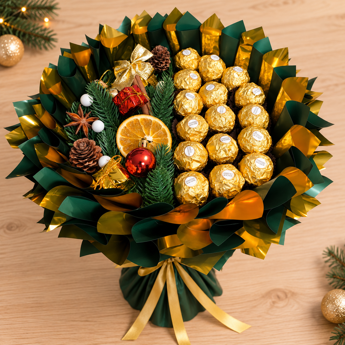 Christmas Mini Ferrero Rocher Bouquet: Fine chocolates with cinnamon, oranges &amp; festive decorations – ideal as a gift