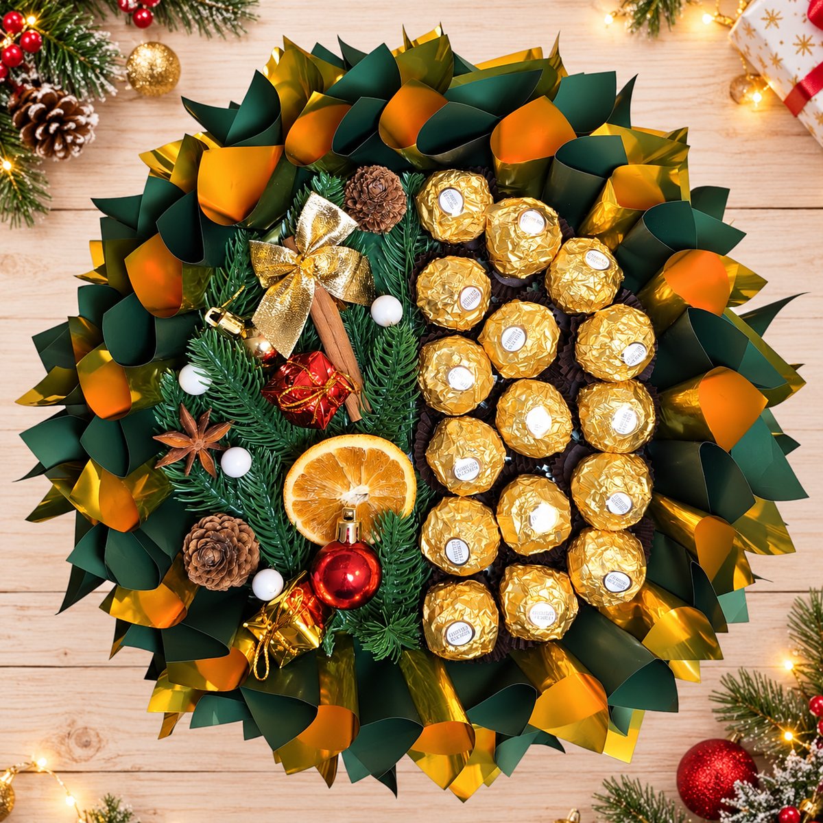 Christmas Mini Ferrero Rocher Bouquet: Fine chocolates with cinnamon, oranges &amp; festive decorations – ideal as a gift
