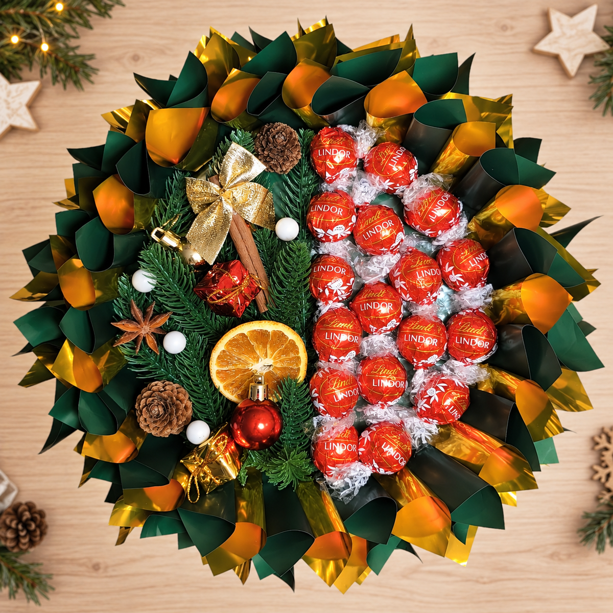 Christmas Mini Lindor Bouquet: Fine Lindt Pralines with Cinnamon, Oranges &amp; Decoration – Give the Gift of Luxury &amp; Enjoyment
