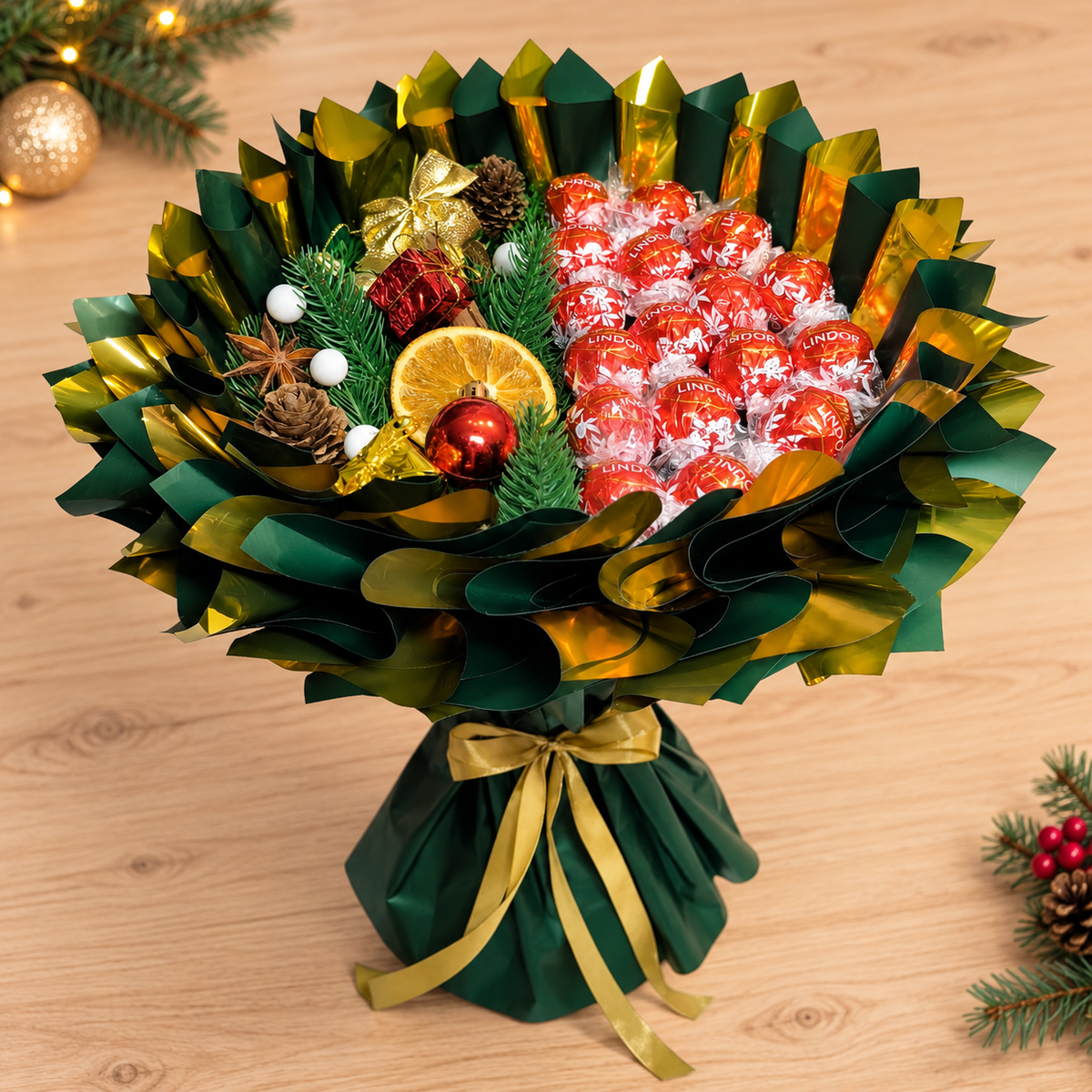 Christmas Mini Lindor Bouquet: Fine Lindt Pralines with Cinnamon, Oranges &amp; Decoration – Give the Gift of Luxury &amp; Enjoyment