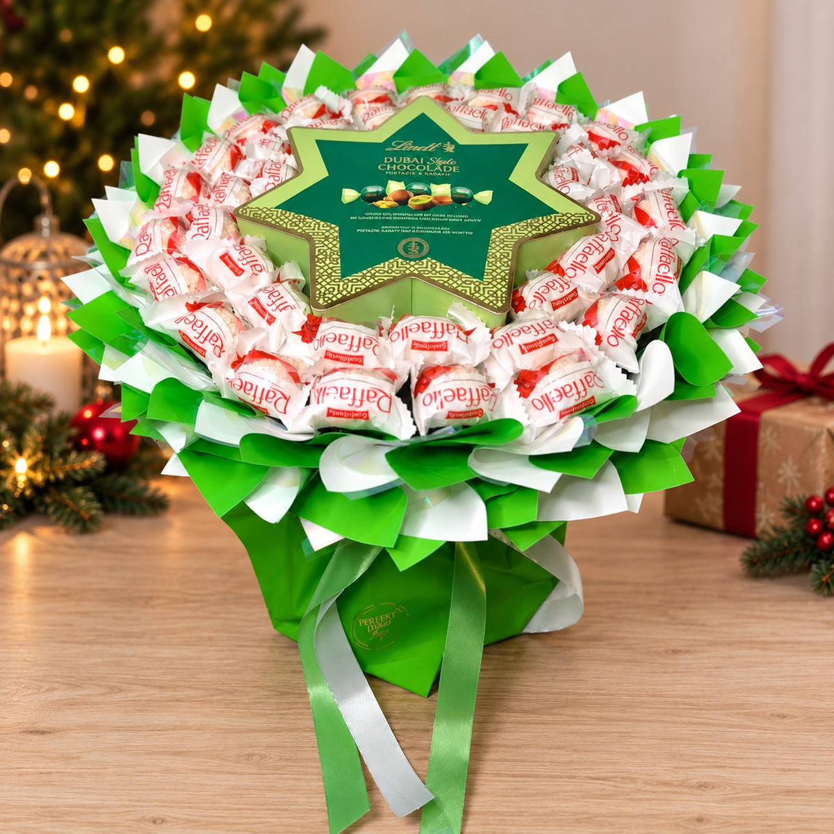Weihnachtsstrauß mit Lindt Dubai Star & Raffaello – Deluxe