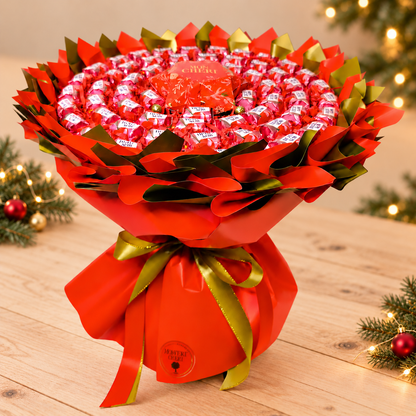 Weihnachtszauber mit Mon Chéri – festlicher Pralinenstrauß in Rot und Gold