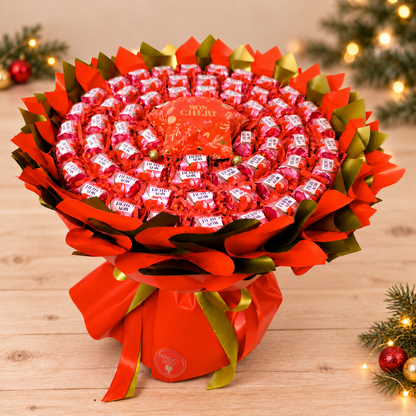 Weihnachtszauber mit Mon Chéri – festlicher Pralinenstrauß in Rot und Gold