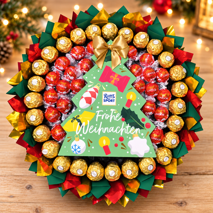 Weihnachtsgeschenk Schokoladenstrauß mit Ferrero Rocher, Lindt Lindor & Ritter Sport