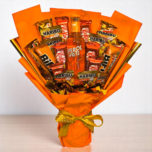 Candy- und Snackstrauß mit Aperol Spritz – Geschenkidee für Geburtstag, Männergeschenk, Party – Haribo, KitKat, BiFi – originelles Geschenk für Freunde