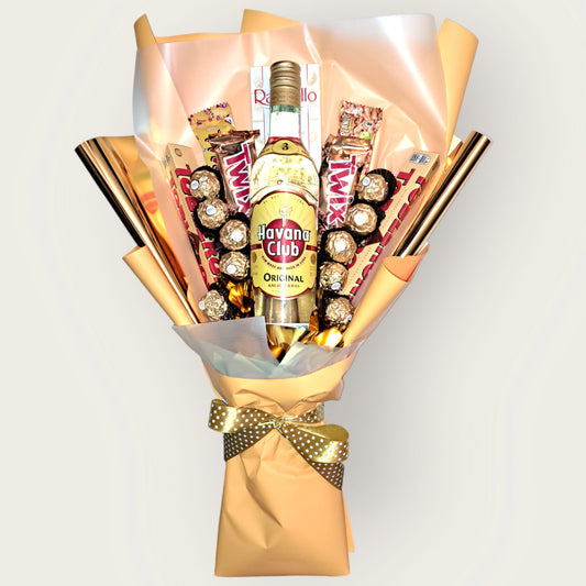 Essbarer Blumenstrauß mit Havana Club Rum, Toblerone, Ferrero Rocher & Twix – Exklusives Geschenk für Genießer