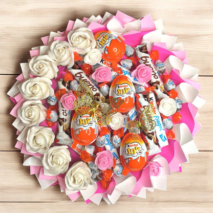 Kinder Schokolade Pralinenstrauß – Geschenkidee mit Ferrero Süßigkeiten & Rosen