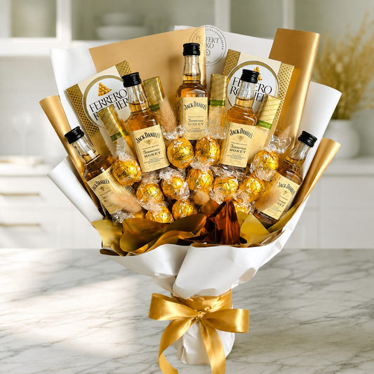 Jack Daniel's Honey Strauss mit Lindor Weiss – Geschenk für Männer & Frauen
