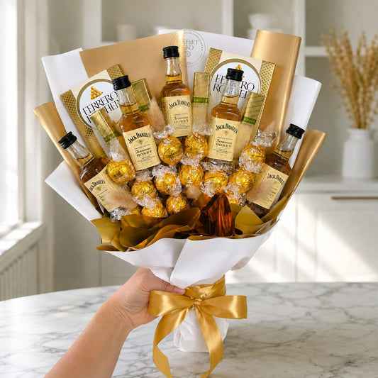 Jack Daniel's Honey Strauss mit Lindor Weiss – Geschenk für Männer & Frauen