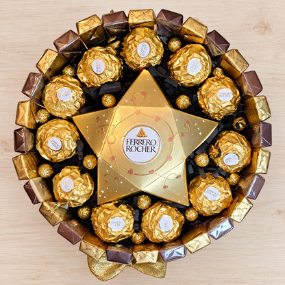 Goldene Schokoladentorte mit Ferrero Rocher und Merci – Weihnachtsgeschenk mit Pralinen