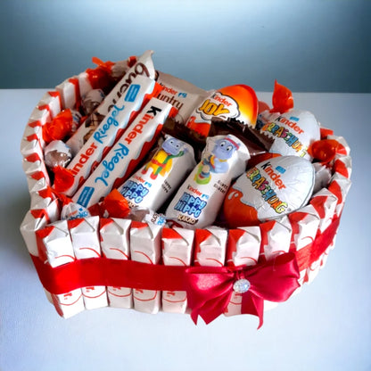 Heart-shaped cake with Kinder sweets – perfect gift idea for any occasion