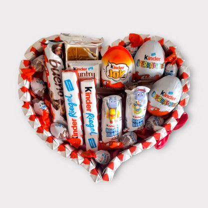 Heart-shaped cake with Kinder sweets – perfect gift idea for any occasion