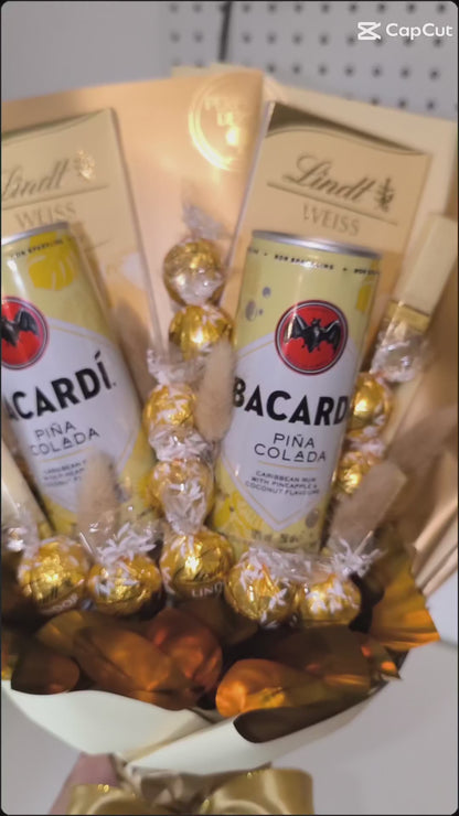 Genussstrauß "Bacardi" – Luxuriöses Geschenk mit Lindt, Merci & Bacardi Pina Colada