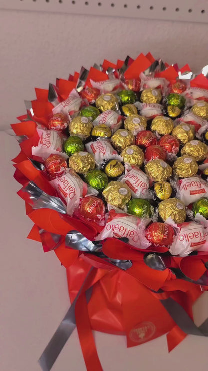 Edler Schokoladenstrauß mit Ferrero Rocher, Raffaello & Lindor – Handgemachtes essbares Geschenk