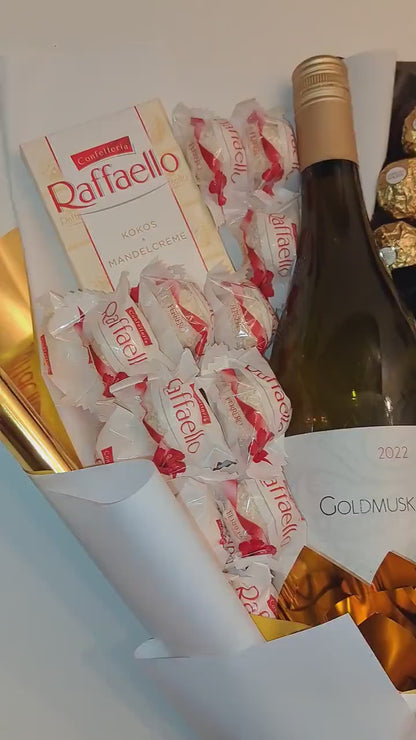 Edible bouquet with Raffaello, Ferrero Rocher &amp; sweet wine – Exclusive gift for special moments