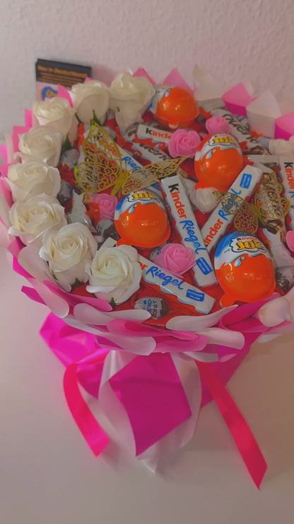 Kinder Schokolade Pralinenstrauß – Geschenkidee mit Ferrero Süßigkeiten & Rosen